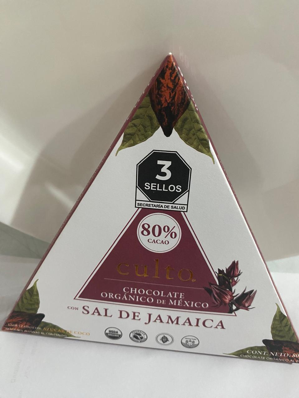 CULTO - Barra de chocolate orgánico con sal de jamaica 80g.